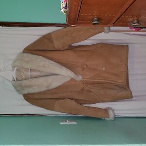 Vintage 90s Y2k Maurices Leather Suede Faux Fur Coat